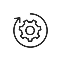 Gear with arrow, linear style icon. process optimization or system maintenance. Editable stroke width.