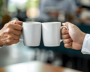 Business Professionals Clinking Coffee Mugs in of Success