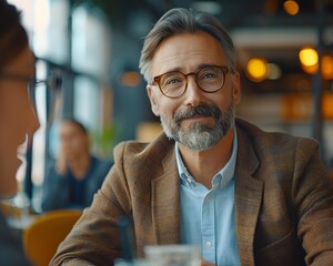 A Mature Financial Advisor Explaining Diversified Investment Portfolios in an Interactive Session