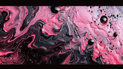 Abstract modern art concept with a pink and black paint mixture on a wet oil painting canvas ,...