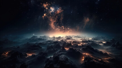 Naklejka premium Formation of planet. Galaxy Background Space Blue Space.