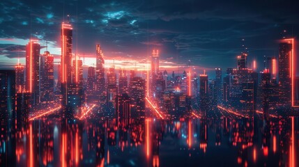 Fototapeta premium A futuristic cityscape illuminated by artificial intelligence applications