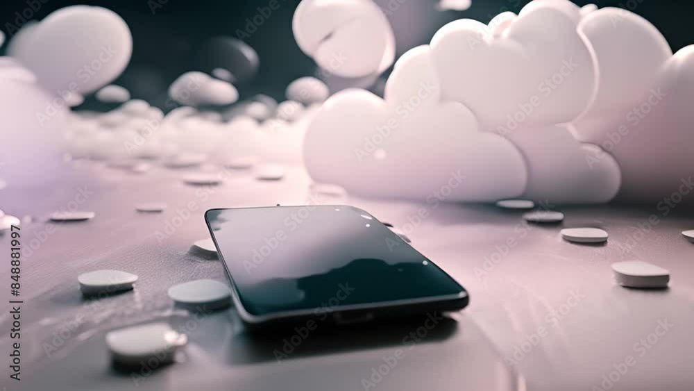 Poster cloud computing concept with smartphone and data generative ai
