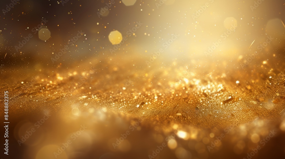 Aufkleber A photo of gold dust particles dancing in a beam of sunlight, creating a magical and mystical atmosphere.