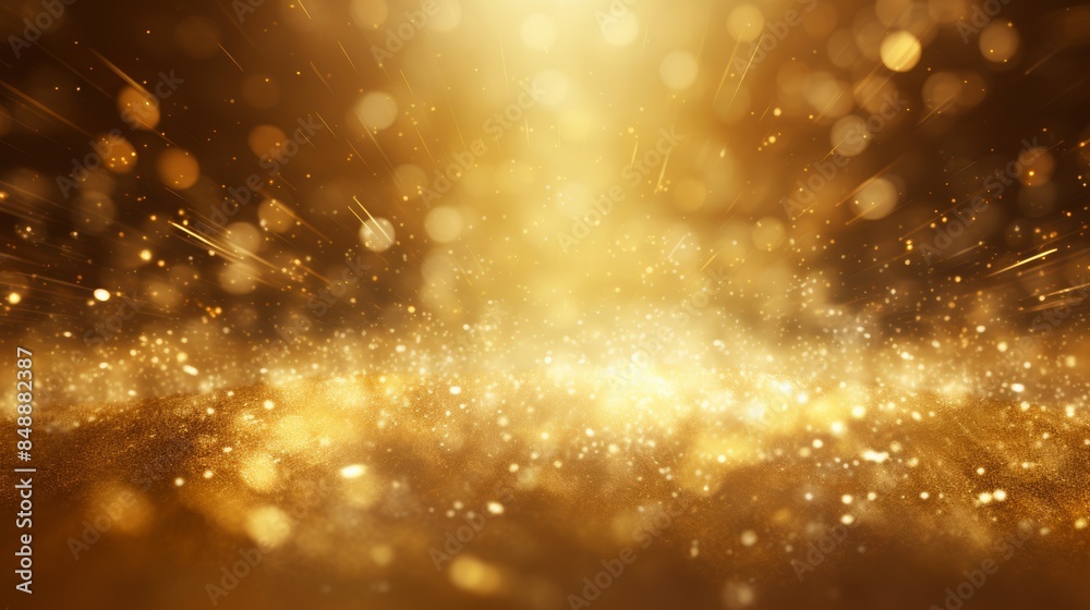 Aufkleber A photo of gold dust particles dancing in a beam of sunlight, creating a magical and mystical atmosphere.
