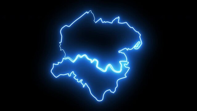 map of Waynesboro in Virginia with a blue glowing neon effect