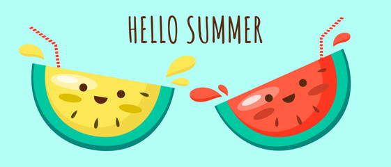watermelon with Colorful wallpaper vector background. Ripe watermelon. Decorative illustration design, good for printing. Overlapping background design, lettering, Hello summer.