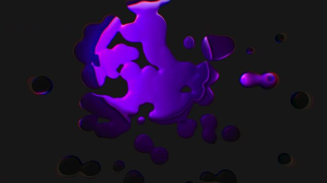 A blobby liquid animation oozing out in two different colour styles to with noise, texture, rgb splitting,