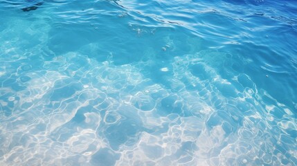 Obraz premium close-up tropical beach water pattern background with vibrant blue water, sunlight reflecting off the surface, and a sense of endless possibilities and freedom.