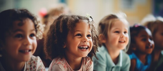 Children playing in kindergarten with a charming smile in a cheerful atmosphere captured in a copy space image