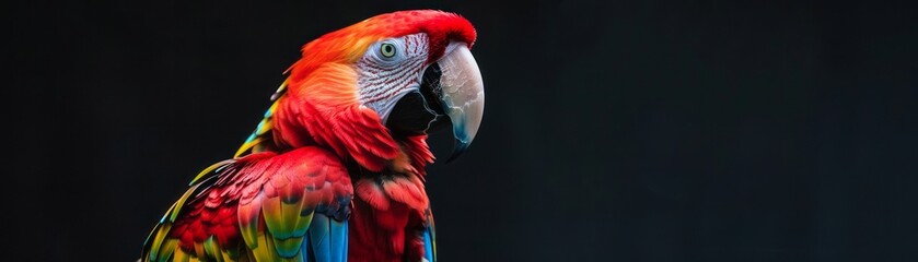 Fototapeta premium Scarlet Macaw Profile Against Black Background