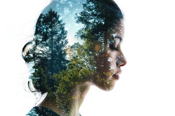 Silhouette of Woman with Double Exposure Forest Imagery