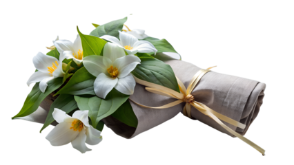 a bouquet of trillium flowers, possibly lilies or a similar species on isolated background