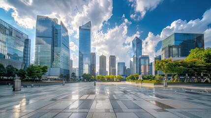 City square and skyline with modern buildings scenery