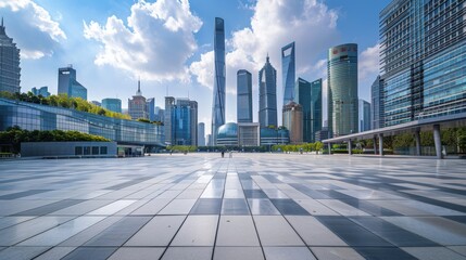 City square and skyline with modern buildings scenery