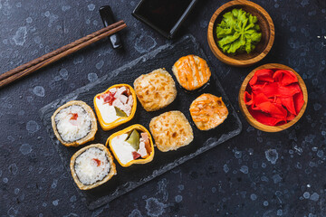 sushi on a serving board