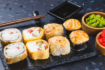 sushi on a serving board