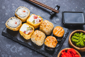 sushi on a serving board