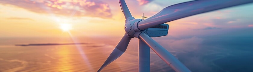 Wind Turbine Blades Against A Colorful Sunset Sky