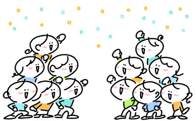 Character illustration of people raising their fists and enthusiastically cheering for each other