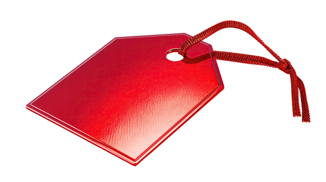 Red price tag on transparent background