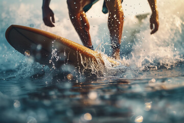 Surfer catching waves - close-up