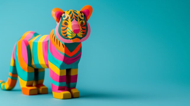 Colorful wooden tiger toy - Powered by Adobe