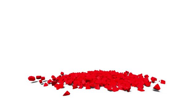une France rouge tombe et se fracture en centaines de petits morceaux - animation 3D - couche alpha s&eacute;par&eacute;e
