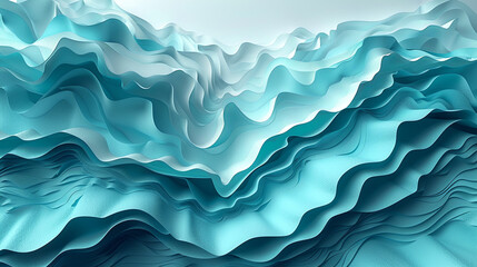 Abstract Teal and White Paper Cutout Waves Creating Depth and Movement, High-Resolution Vector Illustration for Backgrounds, Packaging, Web Graphics, and More