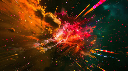 A vibrant, colorful explosion of lights and particles in space, creating a stunning, cosmic display.