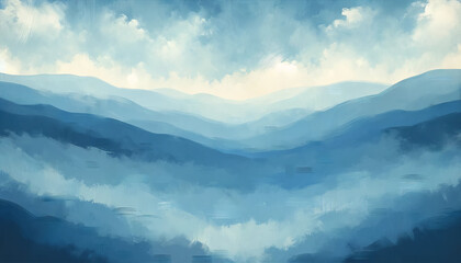 Obraz premium A calm blue painted wallpaper with fine brush strokes