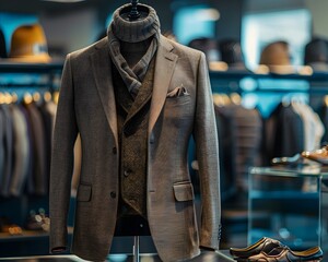 Fototapeta premium Fashion Forward Business Attire with Tailored Suits and Sleek Accessories in Modern Office Setting