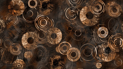 The pattern consists of brown circles arranged in an abstract manner. Their regularity and balance create a pattern that is both simple and full of subtle details.