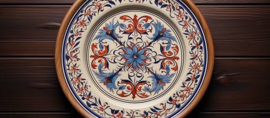 Obraz premium Authentic traditional Romanian plate featuring intricate ornaments perfect as a copy space image