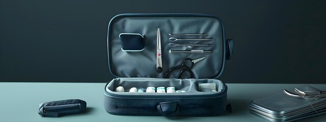 Naklejka premium Compact First Aid Kit with Essential Medical Supplies for Emergency Preparedness