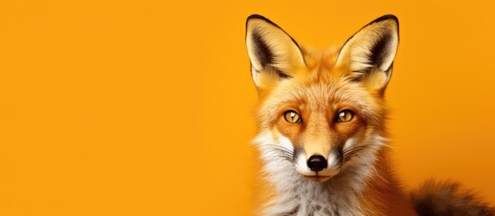 Obraz premium A striking red fox portrait set against a vivid orange backdrop ideal for wildlife conservation promotions Ample copy space image included