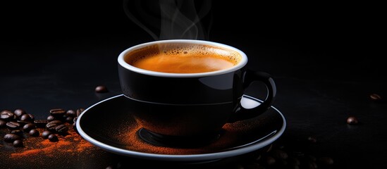 Espresso coffee cup on black background with copy space image
