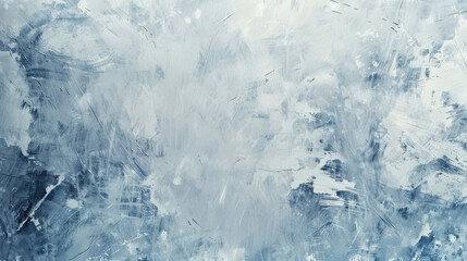 An abstract painting with a cool, icy color palette featuring textured brushstrokes of white and blue.