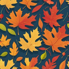 Tile autumn pattern or seamless colorful yellow, brown and orange leaf background for fall