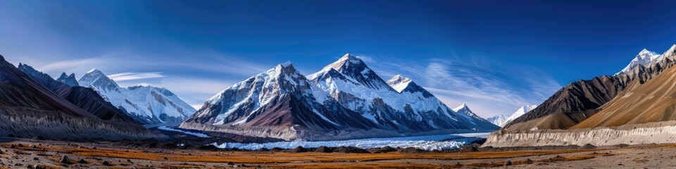 Fototapeta premium Mount Everest Panorama: Majestic Himalayan Landscape in Tibet, China