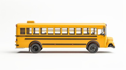 A side view of a classic yellow school bus, isolated on a white background