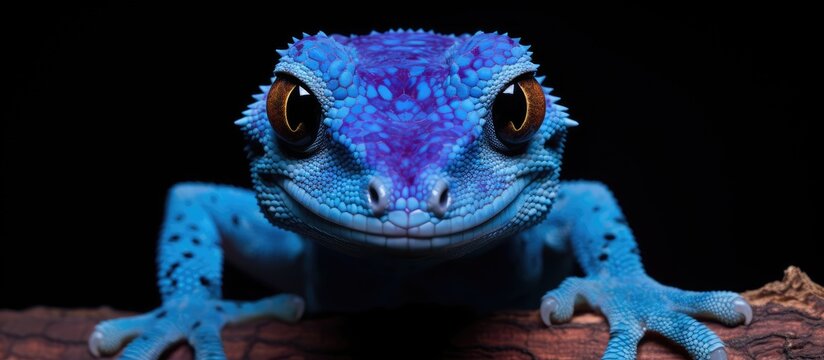 An electric blue Lygodactylus williamsi gecko is gazing at the camera in an isolated setting with copy space image