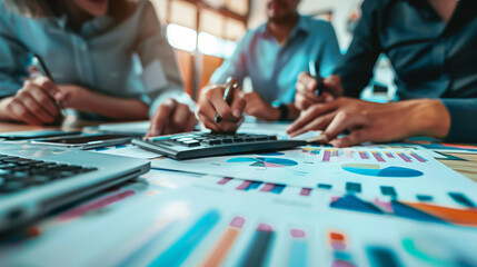 Fototapeta premium Collaborative Financial Forecasting: Business Team Engages in Focused Discussion