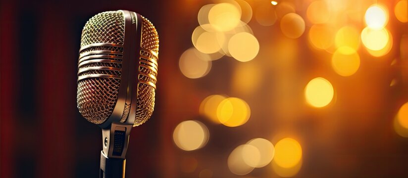 Close up of a microphone with copy space image for an open mic event - Powered by Adobe