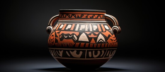 Ancient indigenous Colombian ceramic vessel showcasing Pre Columbian design with copy space image