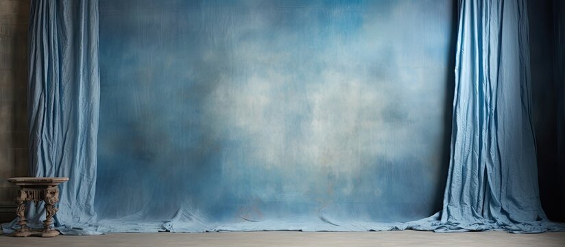 Traditional painted canvas or muslin fabric studio portrait backdrop suitable for portraits products or concepts with dramatic blue modulations in the copy space image