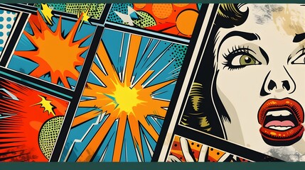Vibrant Pop Art Comic Strip with Retro Panel Explosions and Bursts