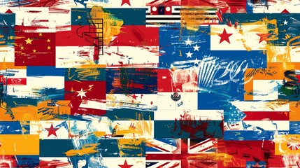 Naklejka premium Artistic hand-drawn national flags in an abstract seamless pattern design