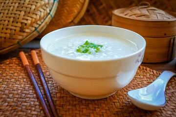 Rice porridge ,  boiled rice, congee,, asian food, chinese food, breakfast, soft diet food, soft food , soft diet	