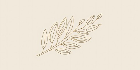 Illustration of a line art , olive tree branch on a beige background, lines, background, wallpaper.